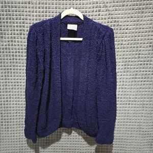 VTG Purple Open Cardigan Sweater SzM ItalianMob Popcorn Knit 80s Shoulder Pads